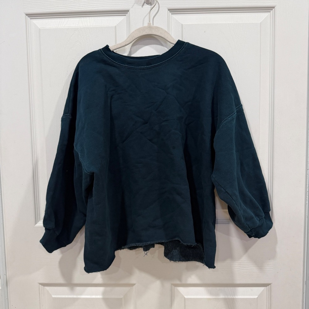 Rachel Comey Fond Sweatshirt Teal Oversized Raw Hem Pullover 172C-326-J1016 XS/S
